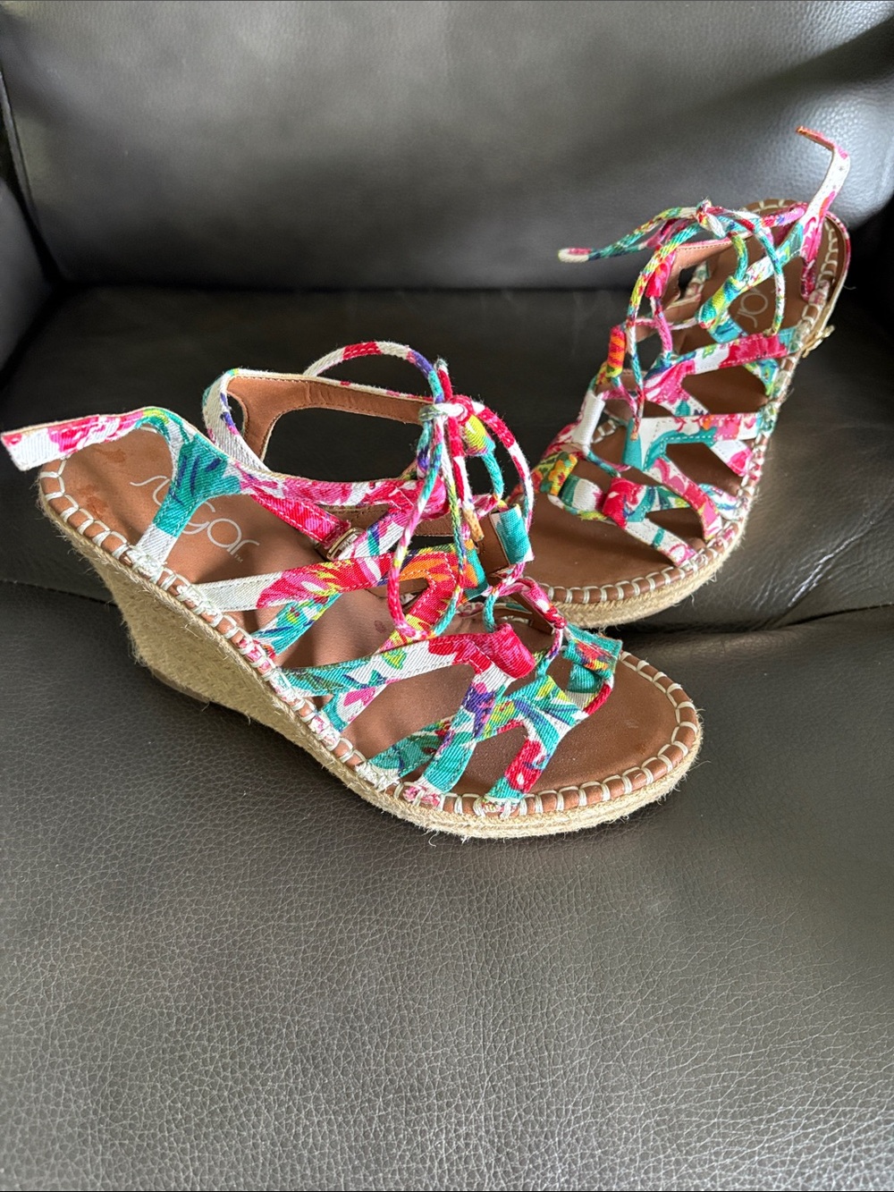Sugar Multicolor Floral Lace-Up Espadrille Wedges
